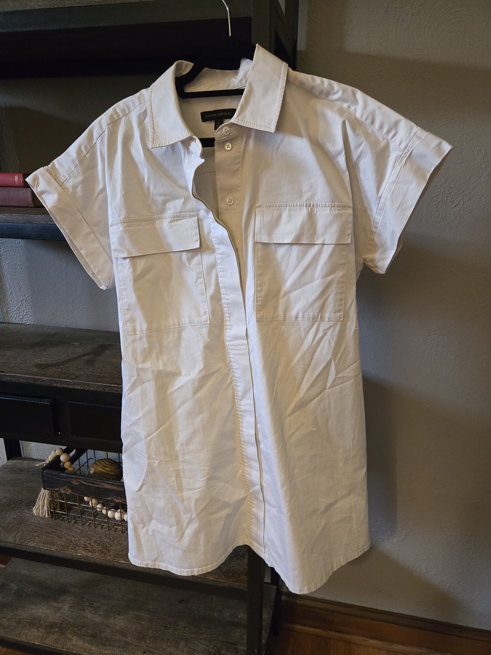 White Short-Sleeve Utility Dress - Womens